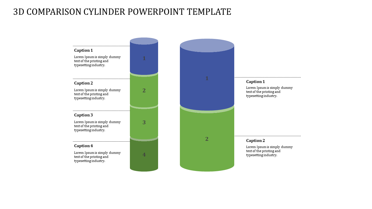 A six noded 3D COMPARISON CYLINDER POWERPOINT TEMPLATE